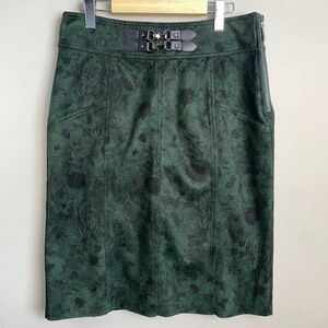 ICONIC Women's 14 Abstract Green Floral Faux Suede Skirt 1/4 Zip Festival Whimsy